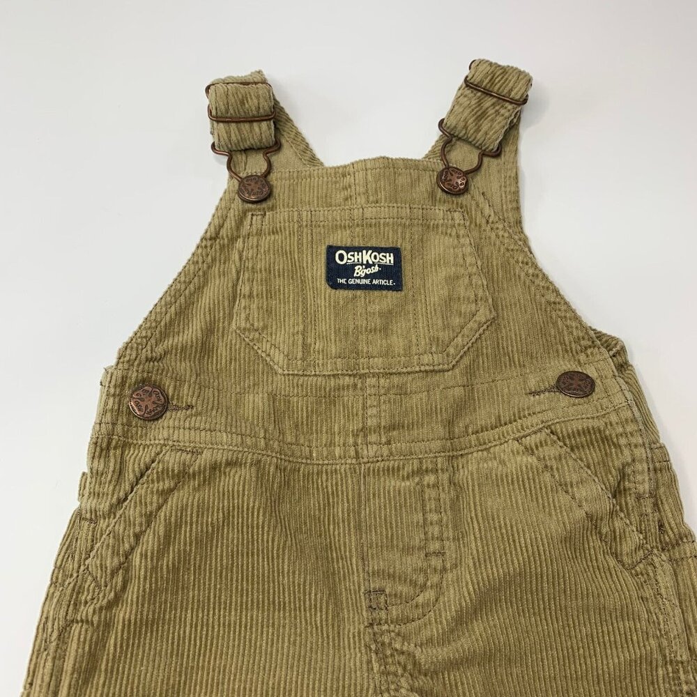 OshKosh B'gosh Vestbak Size 6M Overalls Corduroy Cuffed Beige Snaps - Picture 3 of 8